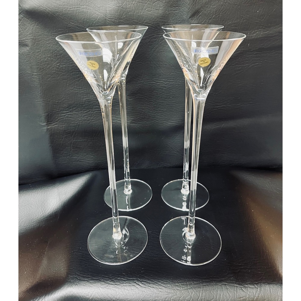 Krosno Martini Glasses Extra Tall Pulled Stem Clear Glass Made in Poland Set 4